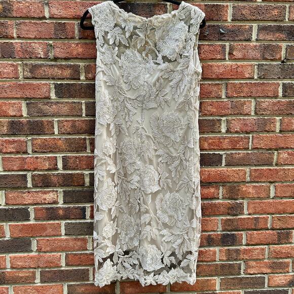 Tadashi Shoji Chloe Embroidered Lace Tulle Illusion Boat Neck Gold Dress 10 - Picture 7 of 16